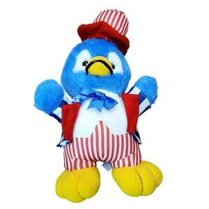 Blue Penguin Red White Stripe Top Hat Plush Stuffed Animal Toy 12”